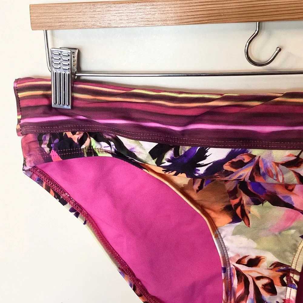 NWT Title Nine Tropical Floral Print Bikini Bottom - Pink - L